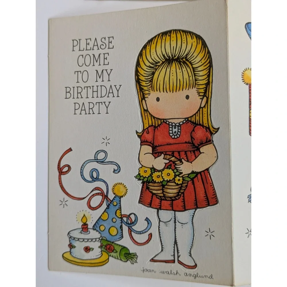 Vintage 70s Hallmark Paper Doll‎ Punch Out Birthday Party Invitations Sealed